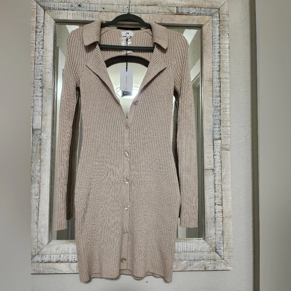 Naolin Collar Mini Dress in Taupe - Picture 4 of 7